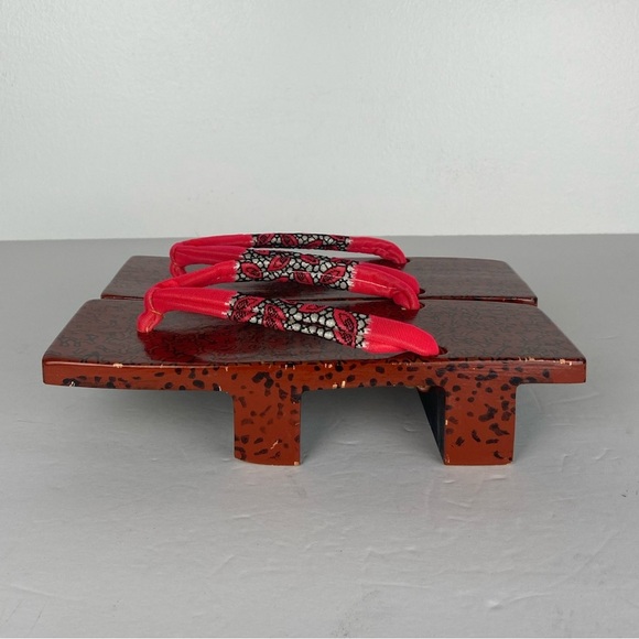 Vintage Japanese Kimono Geta Wooden Sandals Pink Artsy Rare 9" X 3" X 1.5 Tall - Picture 7 of 11